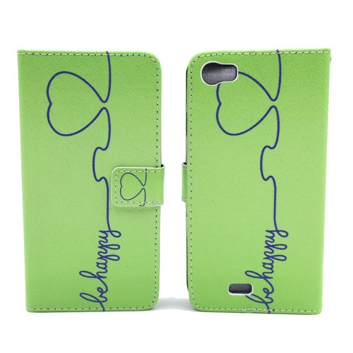 Handyh�lle Tasche f�r Handy Wiko Lenny  Be Happy Gr�n