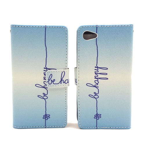Handyh�lle Tasche f�r Handy Sony Xperia Z5 Compact Schriftzug Be Happy Blau