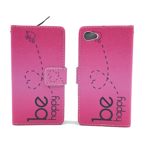 Handyh�lle Tasche f�r Handy Sony Xperia Z5 Compact Be Happy Pink