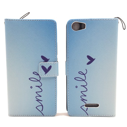 Handyh�lle Tasche f�r Handy Wiko Fever 4G  Schriftzug Smile Blau