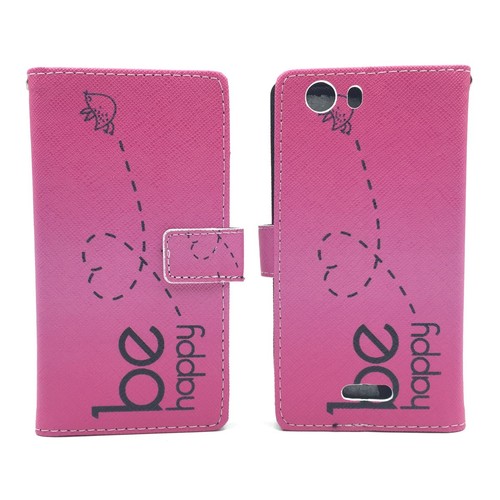 Handyhlle Tasche fr Handy Wiko Ridge 4G Be Happy Pink