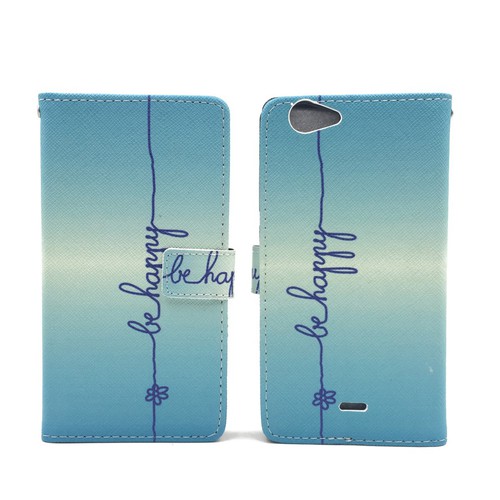 Handyh�lle Tasche f�r Handy Wiko Pulp Fab 4G Schriftzug Be Happy Blau