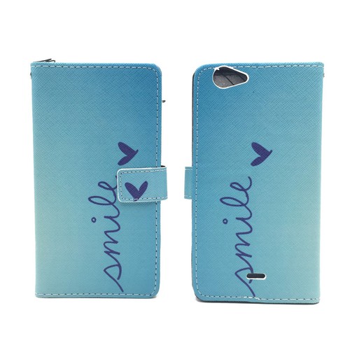 Handyh�lle Tasche f�r Handy Wiko Pulp Fab 4G Schriftzug Smile Blau