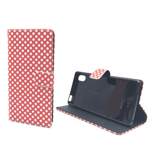 Handyh�lle Tasche f�r Handy Sony Xperia M4 Aqua Polka Dot Rot