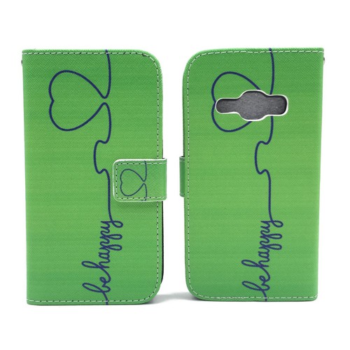 Handyh�lle Tasche f�r Handy Samsung Galaxy J1 (2016) Be Happy Gr�n