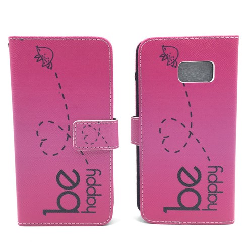 Handyh�lle Tasche f�r Handy Samsung Galaxy S7 Be Happy Pink