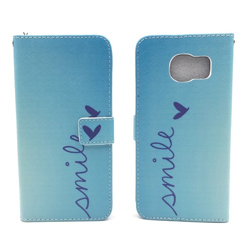 Handyh�lle Tasche f�r Handy Samsung Galaxy S7 Edge  Schriftzug Smile Blau