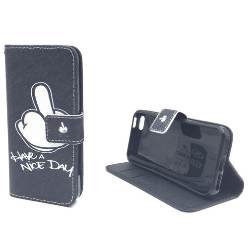 Handyh�lle Tasche f�r Handy Apple iPhone 5 / 5s Have A Nice Day Schwarz