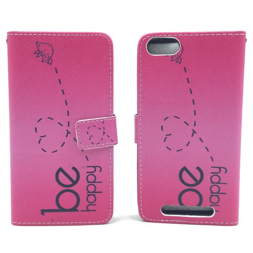 Handyh�lle Tasche f�r Handy Wiko Jerry  Be Happy Pink