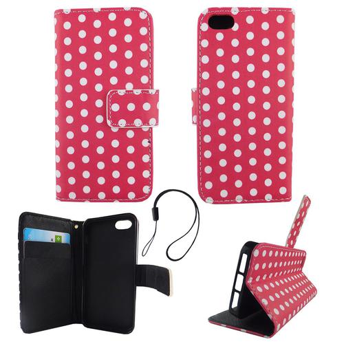 Handyh�lle Tasche f�r Handy Apple iPhone 5 / 5s / SE Polka Dot Pink Weiss