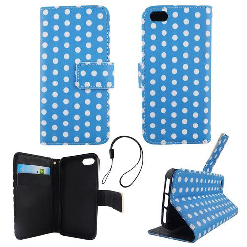 Handyh�lle Tasche f�r Handy Apple iPhone 5 / 5s / SE Polka Dot Blau Weiss