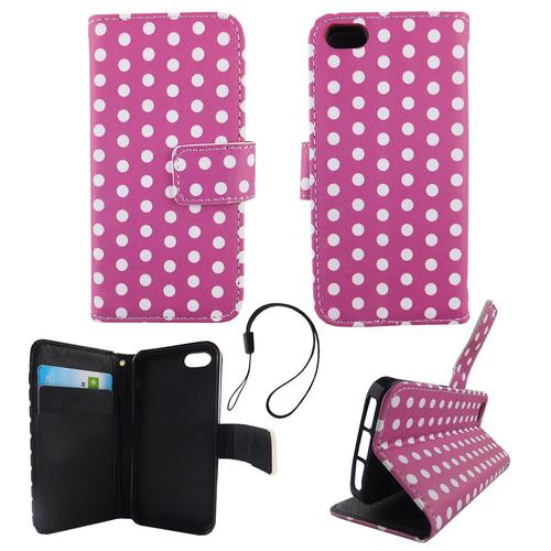 Handyh�lle Tasche f�r Handy Apple iPhone 5 / 5s / SE Polka Dot Lila Weiss