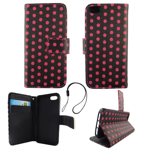 Handyh�lle Tasche f�r Handy Apple iPhone 5 / 5s / SE Polka Dot Schwarz Pink