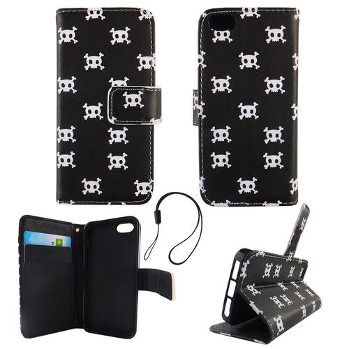 Handyh�lle Tasche f�r Handy Apple iPhone 5 / 5s / SE Polka Dot Totenkopf