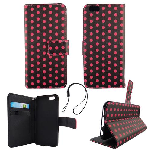 Handyh�lle Tasche f�r Handy Apple iPhone 6 / 6s Polka Dot Schwarz Pink