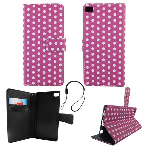 Handyh�lle Tasche f�r Handy Huawei P8 Polka Dot Lila Weiss