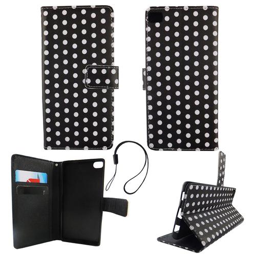 Handyh�lle Tasche f�r Handy Huawei P8 Polka Dot Schwarz Weiss