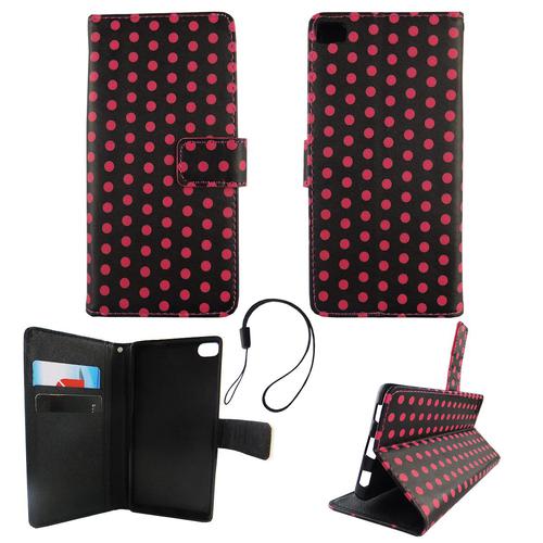 Handyh�lle Tasche f�r Handy Huawei P8 Polka Dot Schwarz Pink