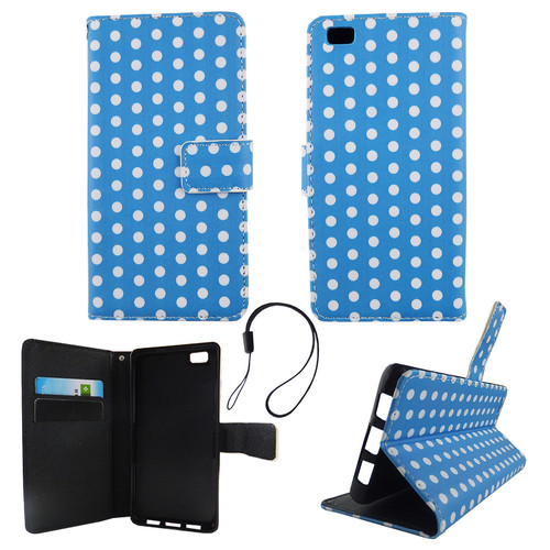 Handyh�lle Tasche f�r Handy Huawei P8 Lite Polka Dot Blau Weiss