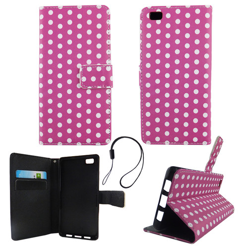 Handyh�lle Tasche f�r Handy Huawei P8 Lite Polka Dot Lila Weiss