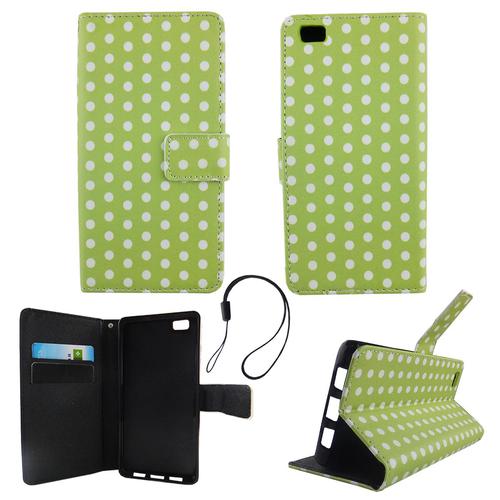Handyh�lle Tasche f�r Handy Huawei P8 Lite Polka Dot Gr�n Weiss