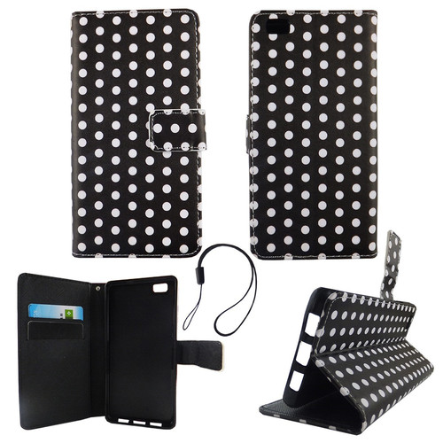 Handyh�lle Tasche f�r Handy Huawei P8 Lite Polka Dot Schwarz Weiss