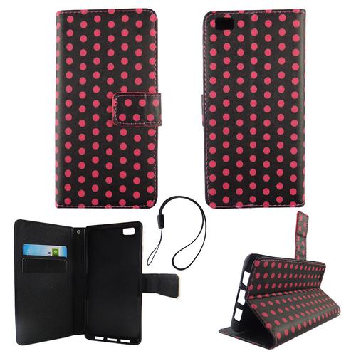 Handyh�lle Tasche f�r Handy Huawei P8 Lite Polka Dot Schwarz Pink
