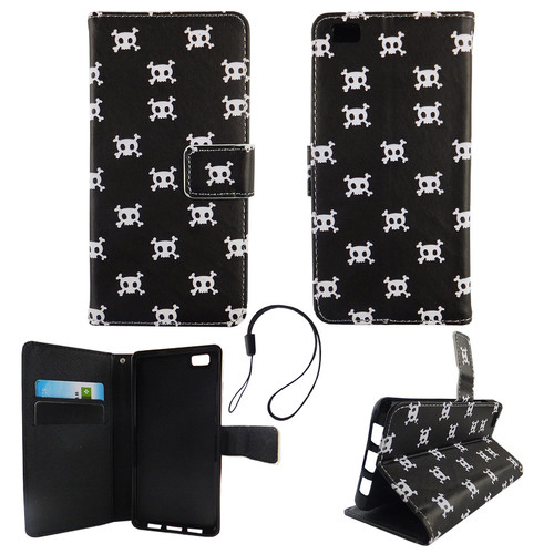 Handyh�lle Tasche f�r Handy Huawei P8 Lite Polka Dot Totenkopf