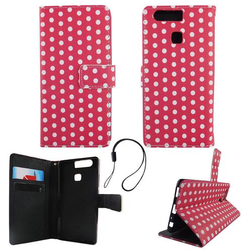 Handyh�lle Tasche f�r Handy Huawei P9 Polka Dot Pink Weiss