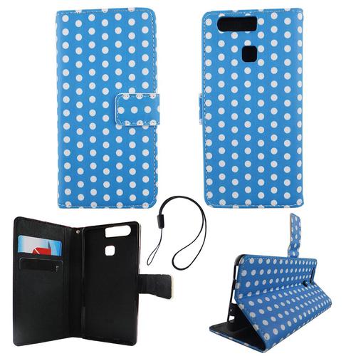 Handyh�lle Tasche f�r Handy Huawei P9 Polka Dot Blau Weiss
