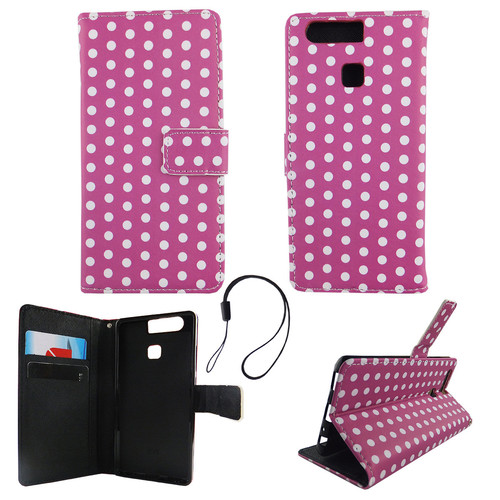 Handyh�lle Tasche f�r Handy Huawei P9 Polka Dot Lila Weiss