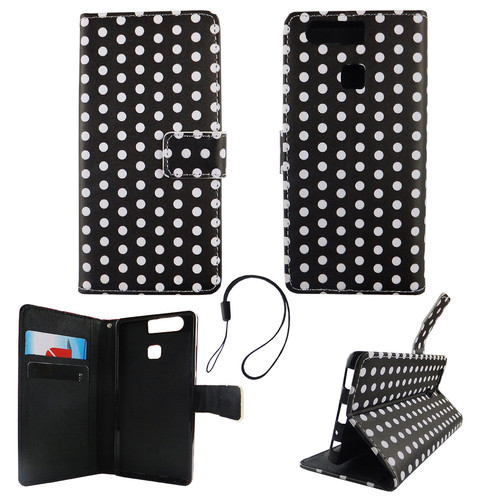 Handyh�lle Tasche f�r Handy Huawei P9 Polka Dot Schwarz Weiss