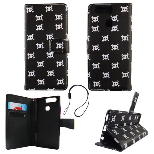 Handyh�lle Tasche f�r Handy Huawei P9 Polka Dot Totenkopf