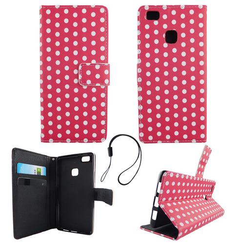Handyh�lle Tasche f�r Handy Huawei P9 Lite Polka Dot Pink Weiss