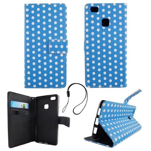 Handyh�lle Tasche f�r Handy Huawei P9 Lite Polka Dot Blau Weiss