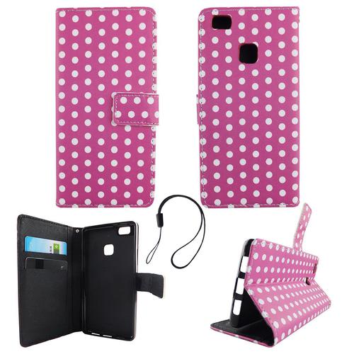 Handyh�lle Tasche f�r Handy Huawei P9 Lite Polka Dot Lila Weiss