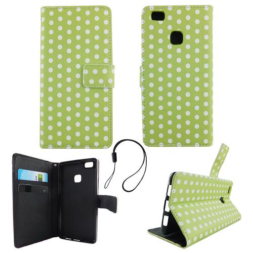Handyh�lle Tasche f�r Handy Huawei P9 Lite Polka Dot Gr�n Weiss