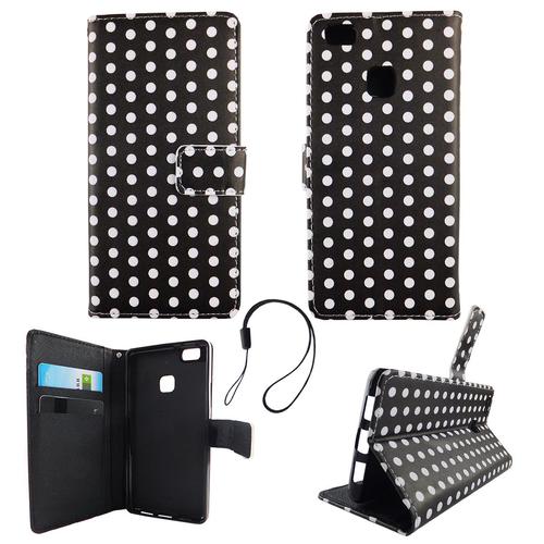 Handyh�lle Tasche f�r Handy Huawei P9 Lite Polka Dot Schwarz Weiss