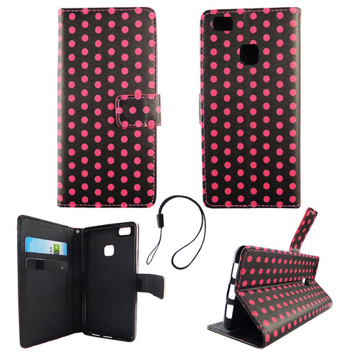 Handyh�lle Tasche f�r Handy Huawei P9 Lite Polka Dot Schwarz Pink