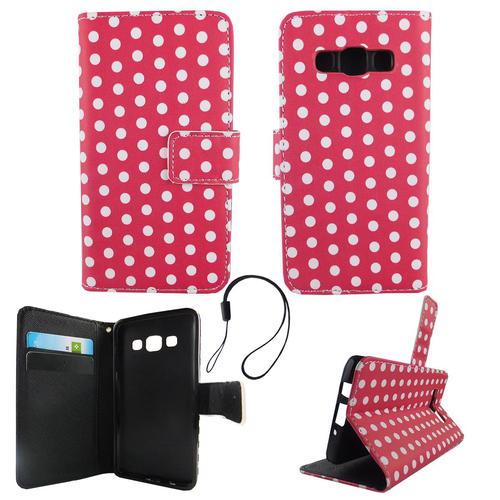 Handyh�lle Tasche f�r Handy Samsung Galaxy A3 2015 Polka Dot Pink Weiss