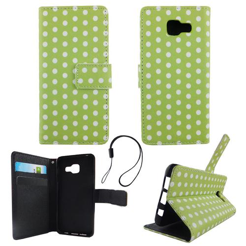 Handyh�lle Tasche f�r Handy Samsung Galaxy A3 2016 Polka Dot Gr�n Weiss