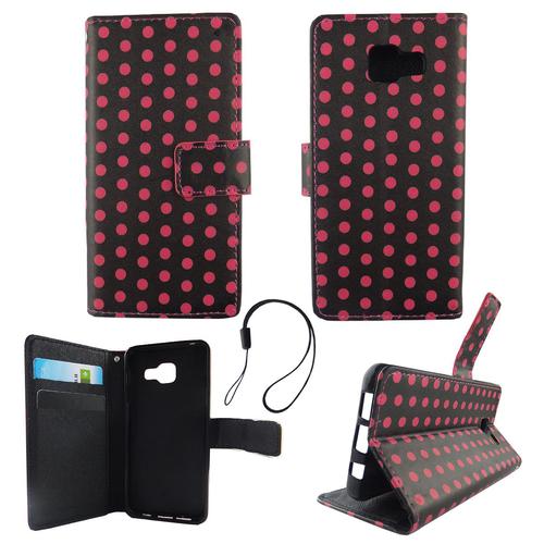 Handyh�lle Tasche f�r Handy Samsung Galaxy A3 2016 Polka Dot Schwarz Pink