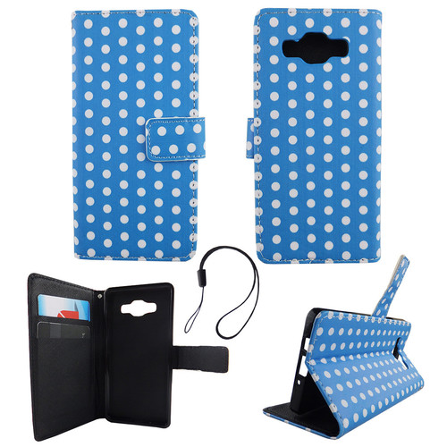 Handyh�lle Tasche f�r Handy Samsung Galaxy A5 2015 Polka Dot Blau Weiss