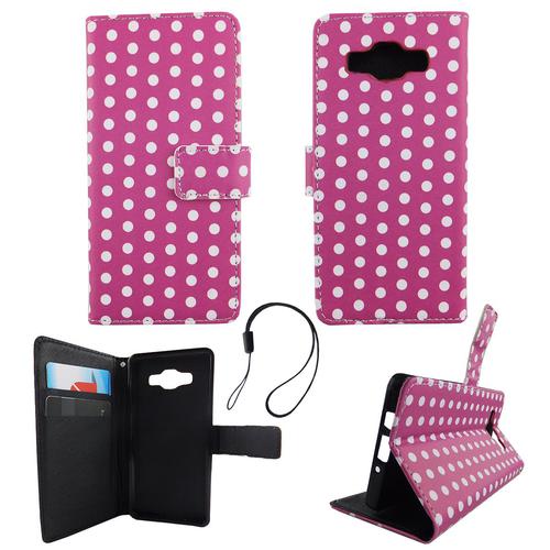 Handyh�lle Tasche f�r Handy Samsung Galaxy A5 2015 Polka Dot Lila Weiss