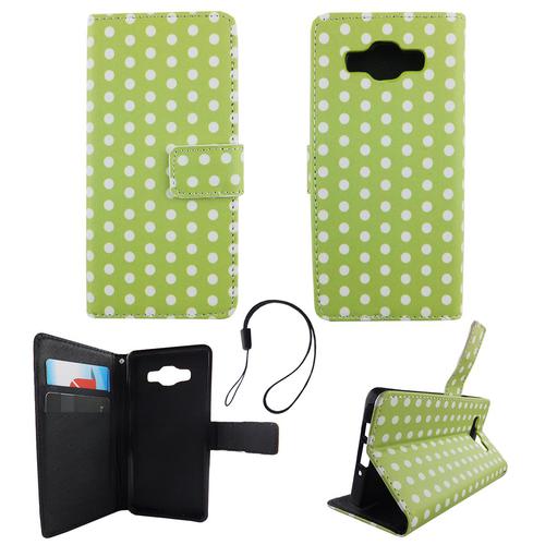 Handyh�lle Tasche f�r Handy Samsung Galaxy A5 2015 Polka Dot Gr�n Weiss