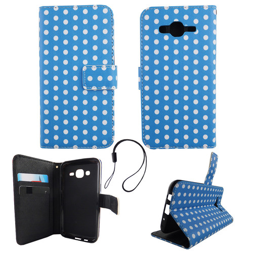 Handyh�lle Tasche f�r Handy Samsung Galaxy J5 2015 Polka Dot Blau Weiss