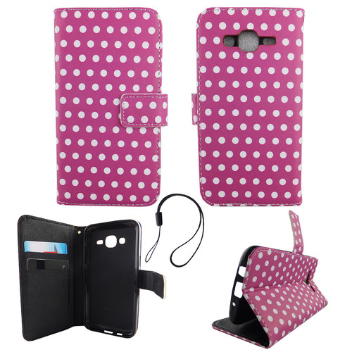 Handyh�lle Tasche f�r Handy Samsung Galaxy J5 2015 Polka Dot Lila Weiss