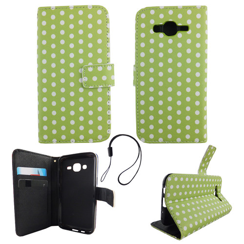 Handyh�lle Tasche f�r Handy Samsung Galaxy J5 2015 Polka Dot Gr�n Weiss