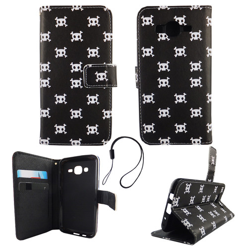 Handyh�lle Tasche f�r Handy Samsung Galaxy J5 2015 Polka Dot Totenkopf