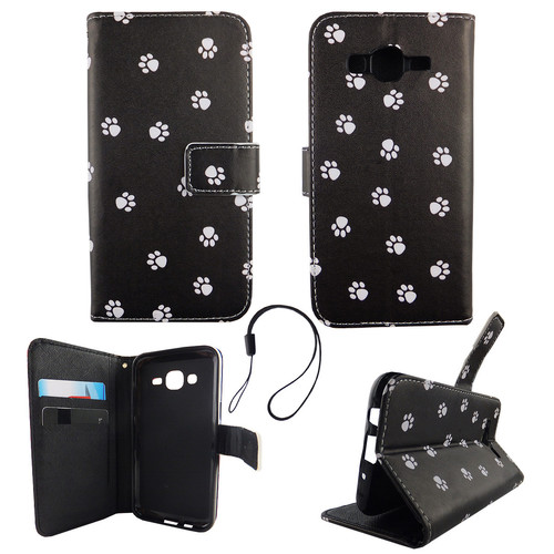 Handyh�lle Tasche f�r Handy Samsung Galaxy J5 2015 Polka Dot Hundepfoten